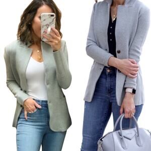 J Crew Sweater Blazer Cotton Knit Button Front Notch Lapel Gray Womens Small